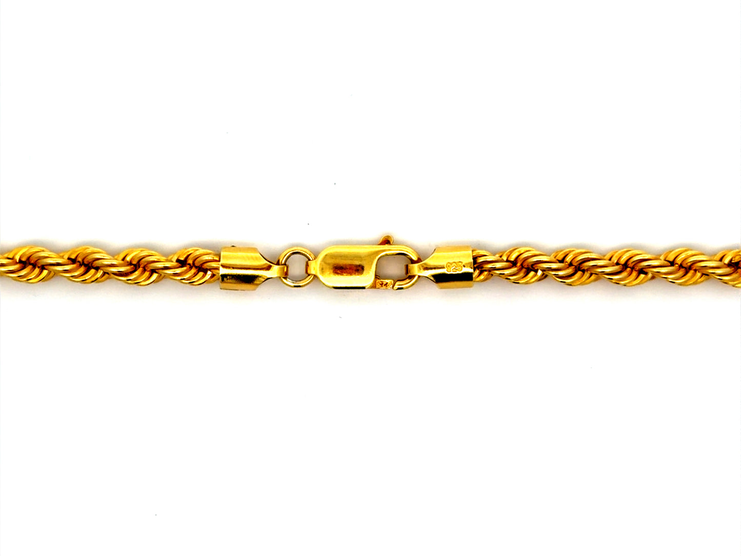 Yellow Gold Plated Sterling Silver Rope Chain Necklace