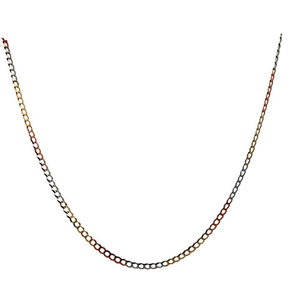14K Tri-Color Gold Curb Link Chain Necklace, 3.2 mm