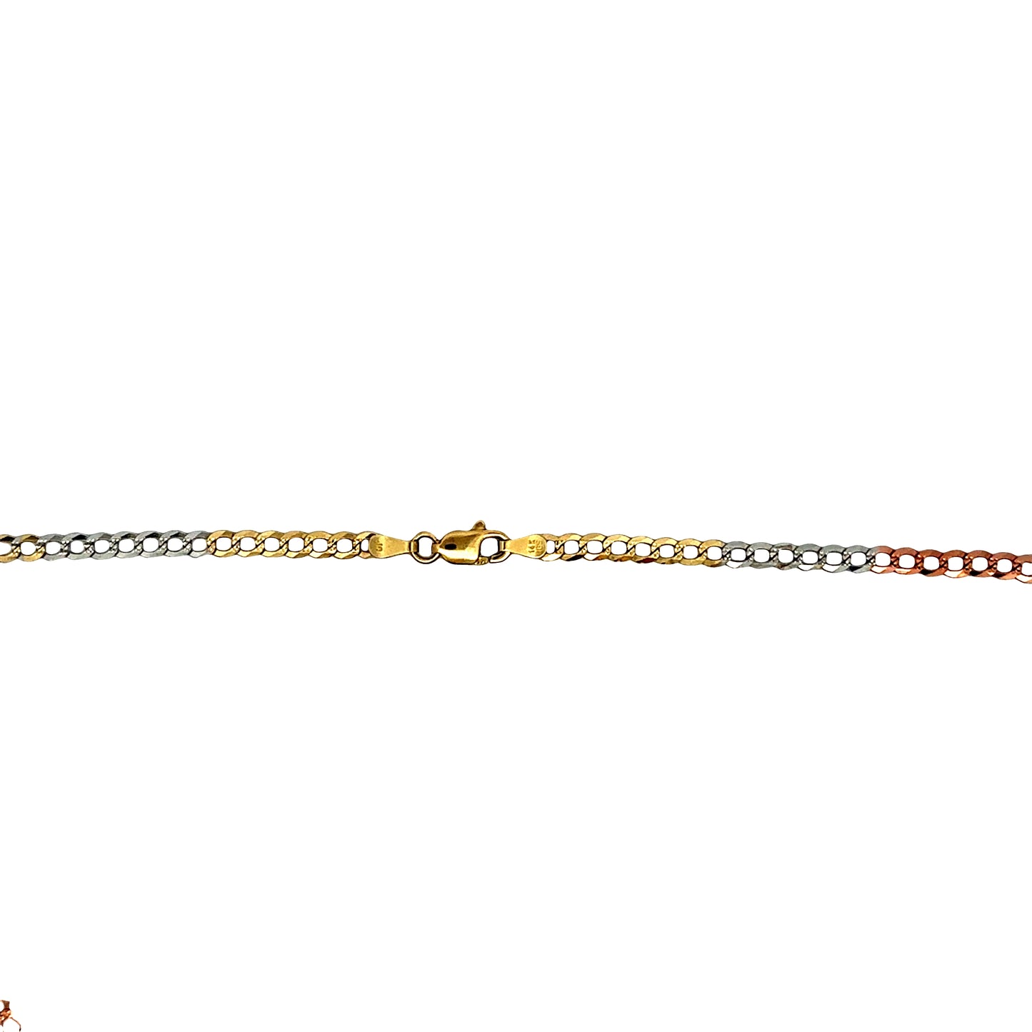 14K Tri Color Gold Curb Chain Necklace 3.2mm 18 Inch