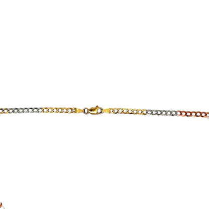 14K Tri-Color Gold Curb Link Chain Necklace, 3.2 mm