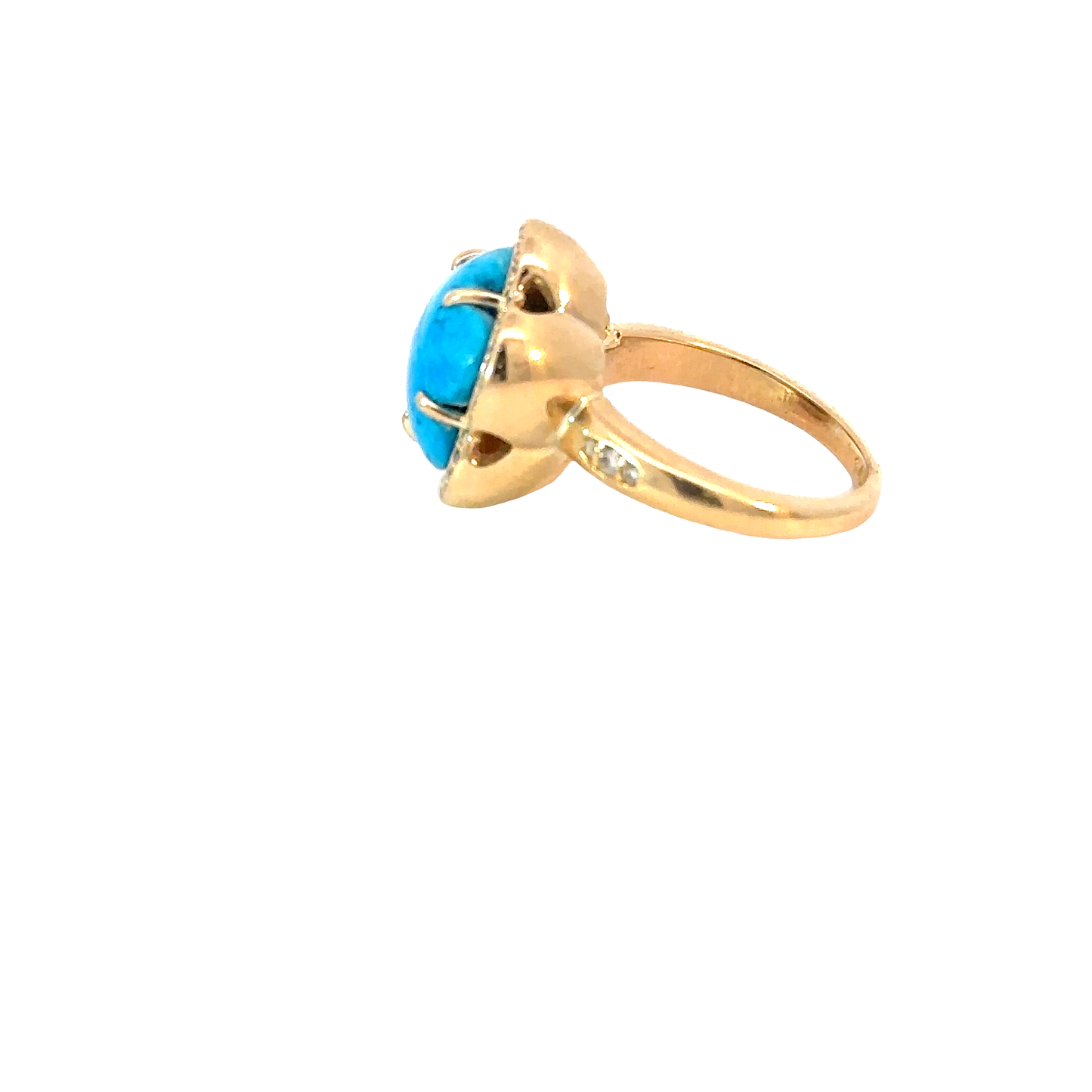 14K Yellow Gold Turquoise & Diamond Flower Ring