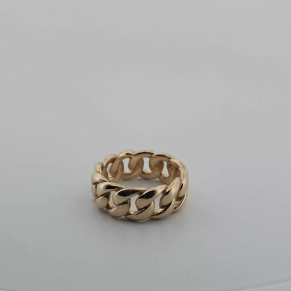 Cuban Link Ring, 9 mm, Authentic 14K Yellow Gold