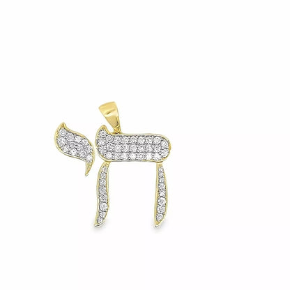 Chai Symbol Pendant, 14K Yellow Gold, 0.836 ct Natural Diamond