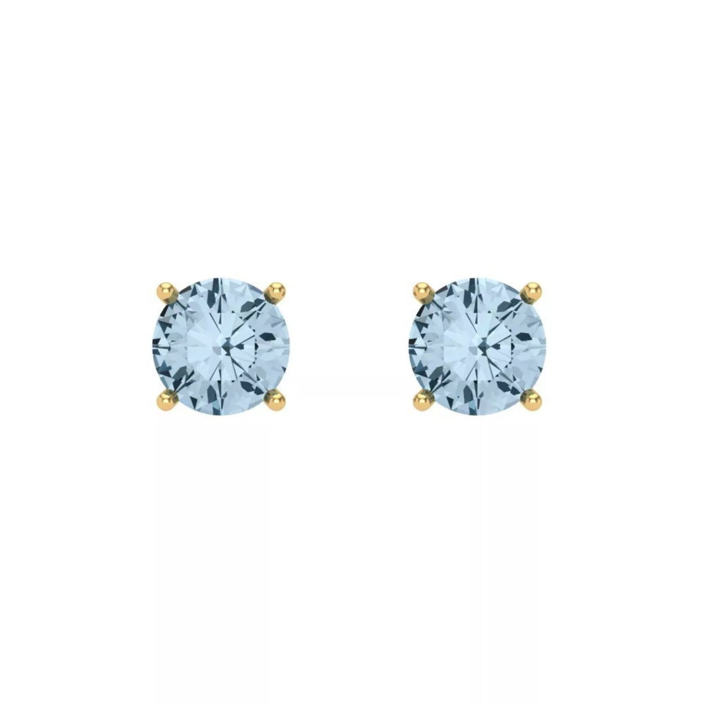 Blue Round Cut Genuine Diamond 4 Prong Solid Yellow Gold Stud Earrings .20 Carat