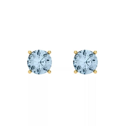 Blue Round Cut Genuine Diamond 4 Prong Solid Yellow Gold Stud Earrings .20 Carat