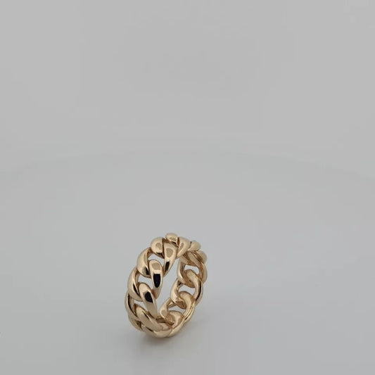 14K Yellow Gold Cuban Link Ring 9MM