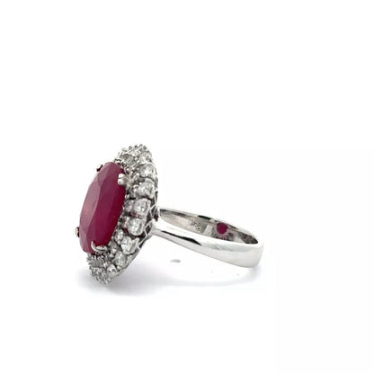 Natural Ruby & Diamond Ring, 5 ct Oval Ruby, 1 ct. tw., 14K White Gold