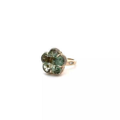 14K Solid Yellow Gold Natural 9.00ct Green Amethyst And Diamond 0.25Ct Ring